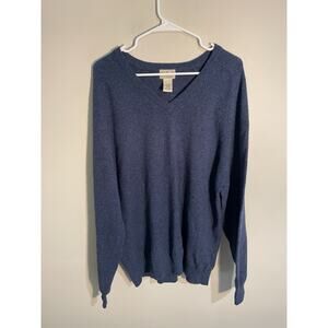 L.L. Bean Men's XL 100% Lambs Wool V-Neck Sweater Heathered Blue